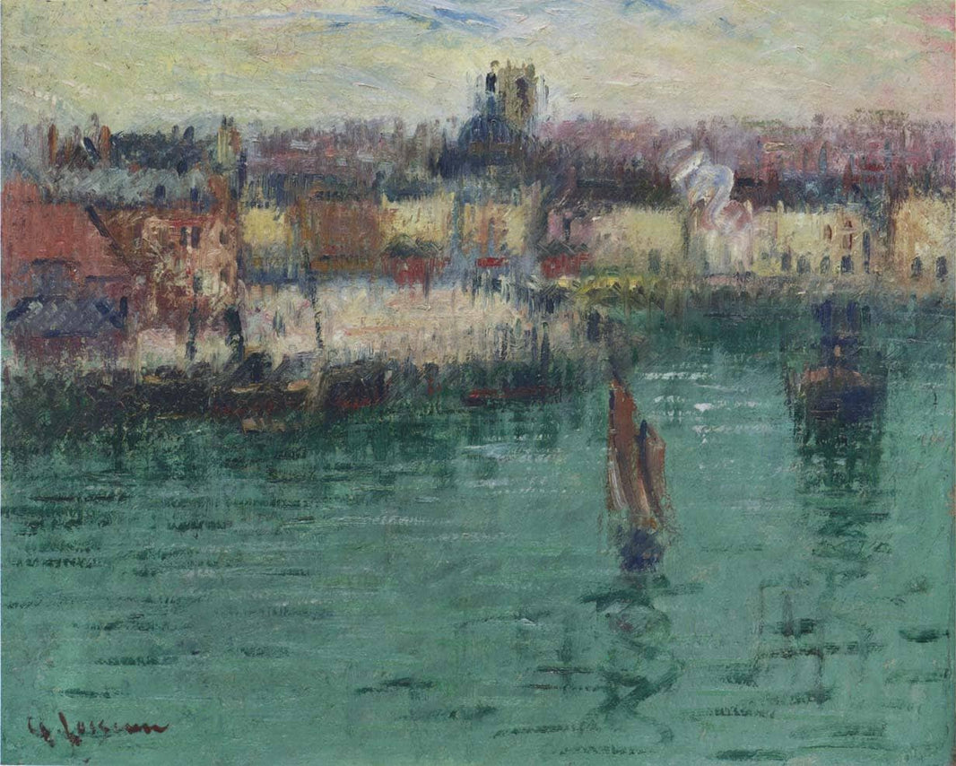 Port at Dieppe by Gustave Loiseau — hand-painted architectural oil painting reproduction on canvas