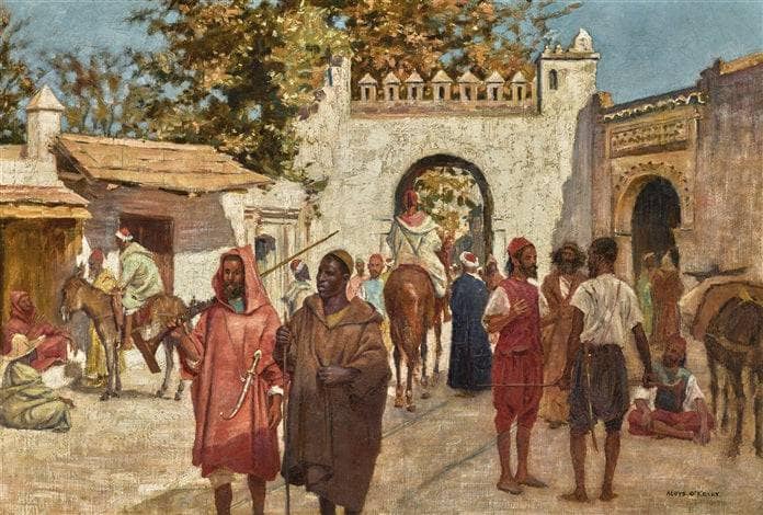 Porte De La Caserne, Tangier by Aloysius O'Kelly — hand-painted architectural oil painting reproduction on canvas