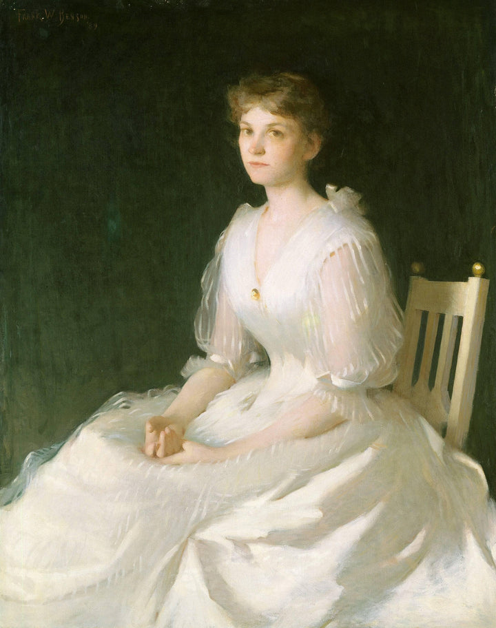 Portrait in White by Frank W. Benson — hand-painted portrait oil painting reproduction on canvas