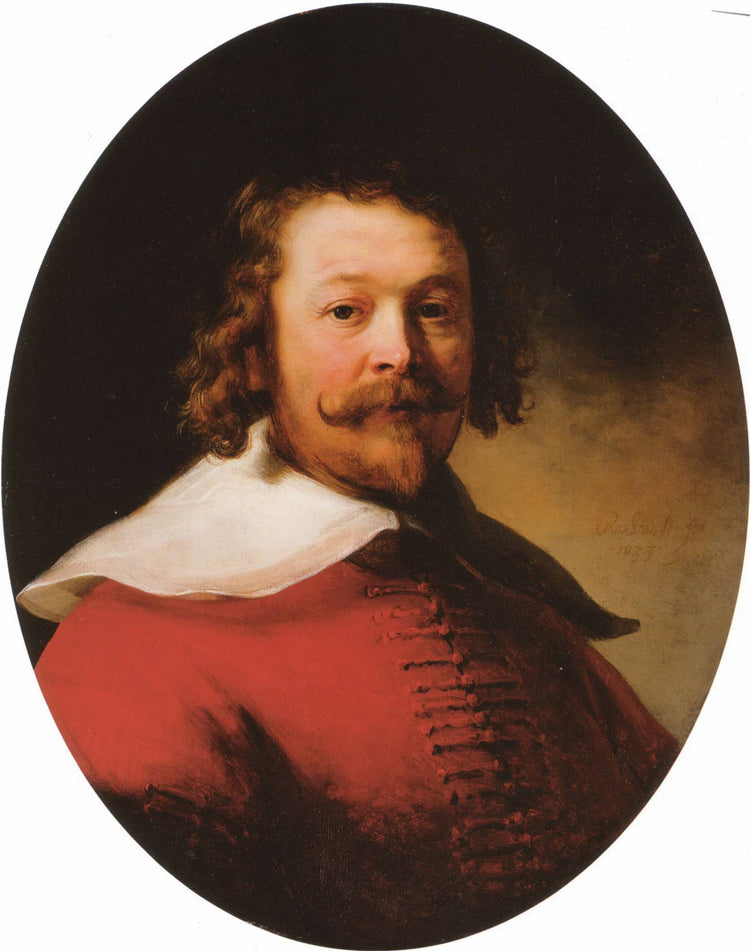 Portrait of a bearded man, bust length, in a red doublet - Rembrandt