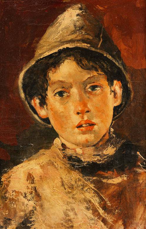 Portrait of a boy with a cap by Francesco Paolo Michetti — hand-painted portrait oil painting reproduction on canvas