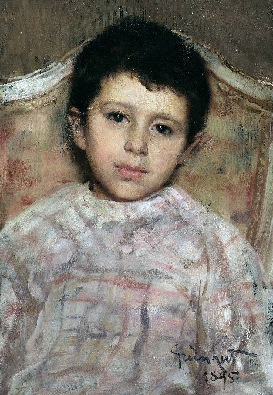 Portrait of a child by Isidoro Grünhut, hand-painted portrait oil painting reproduction on canvas