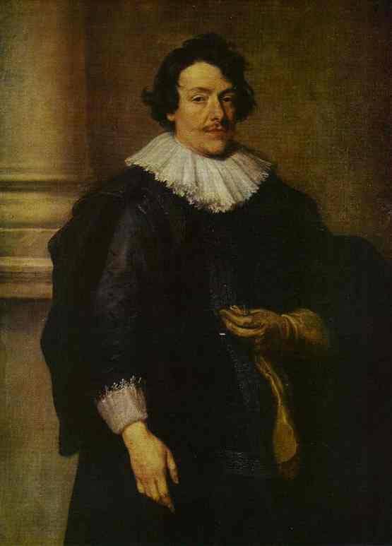 Portrait of a Gentleman Dressed in Black, in Front of a Pillar by Anthony van Dyck — hand-painted portrait oil painting reproduction on canvas