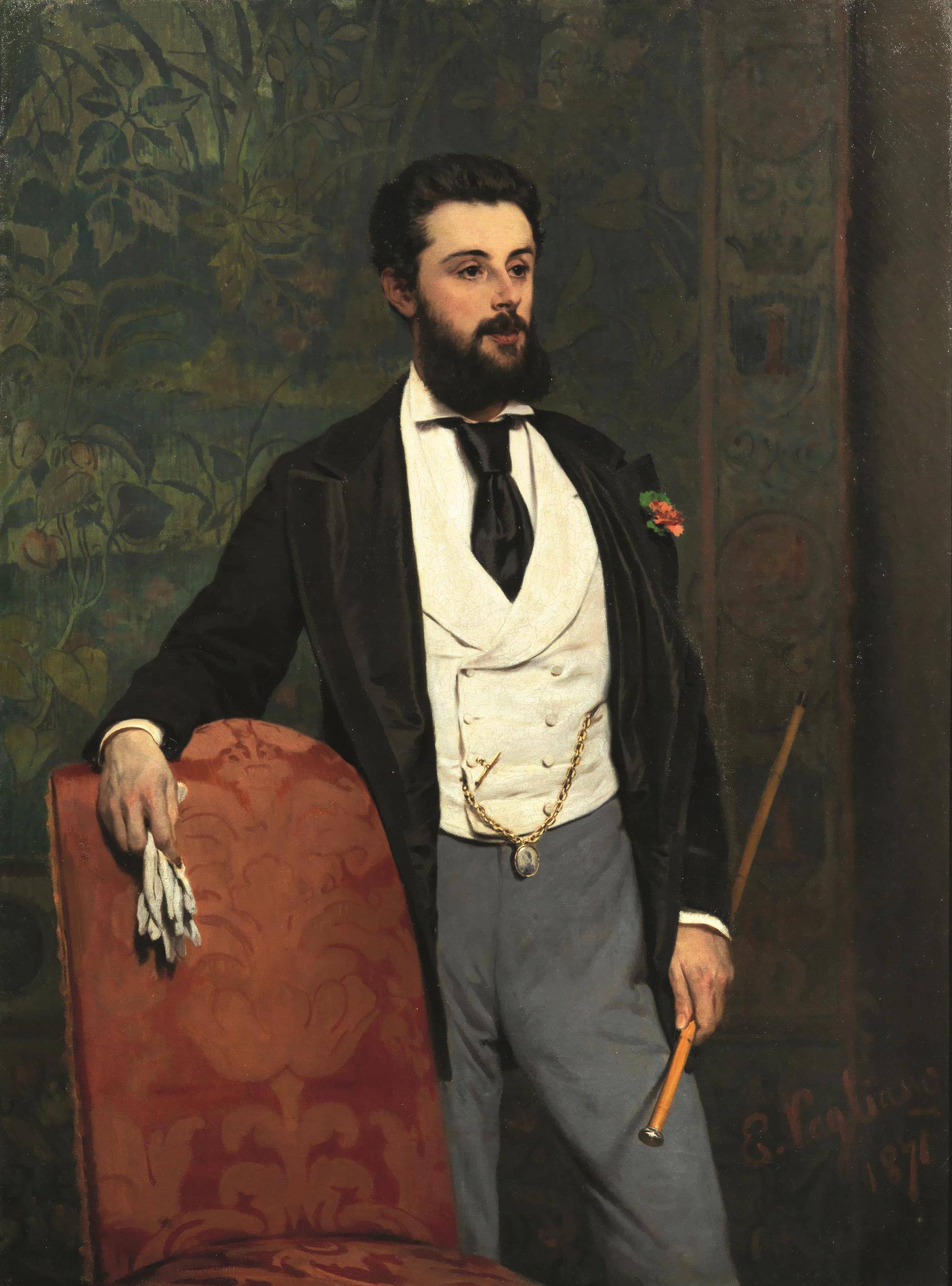 Portrait of a gentleman with white gloves - Eleuterio Pagliano