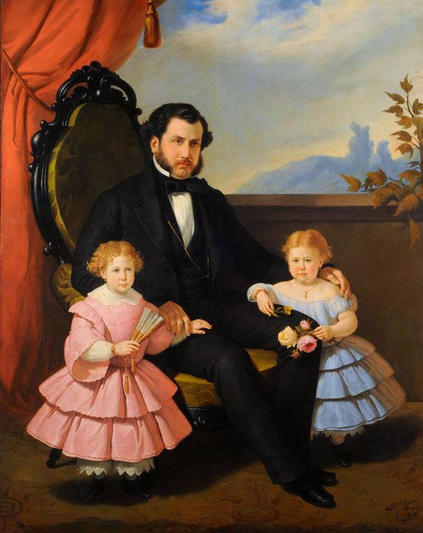 Portrait of a Gentlemen and Girls by Baldassare Verazzi — hand-painted portrait oil painting reproduction on canvas