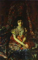 Portrait of a Girl against a Persian Carpet by Mikhail Vrubel — hand-painted eco oil painting reproduction on canvas