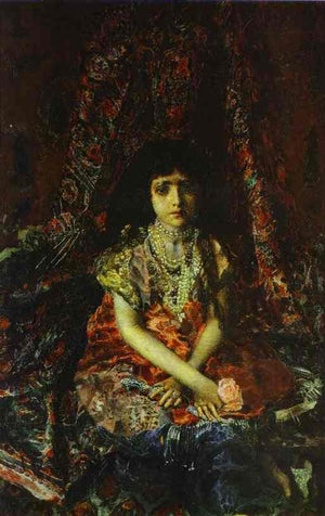 Portrait of a Girl against a Persian Carpet - Mikhail Vrubel