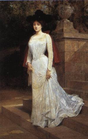 Portrait of a lady in white with red cloak - Diogène Maillart