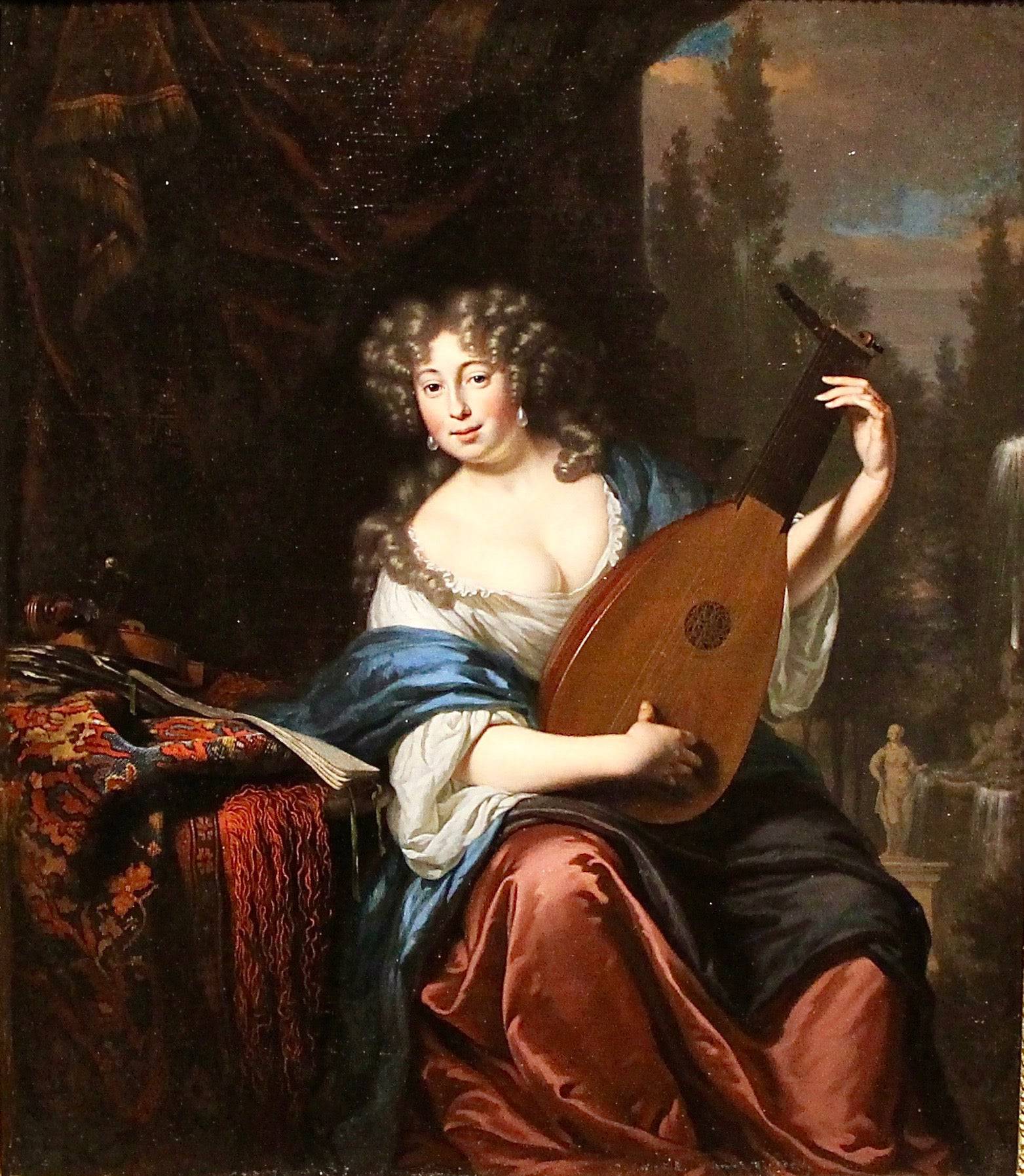 Portrait of a Lady Playing a Lute - Michiel van Musscher