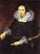 Portrait of a Lady with a Fan in apartment