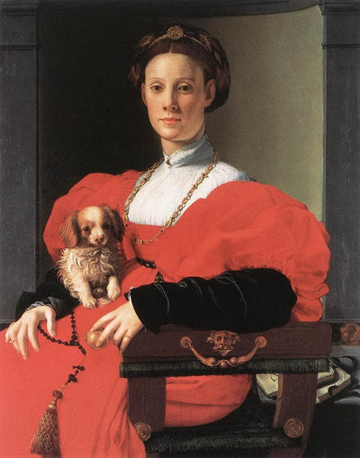 Portrait of a Lady with a Puppy by Agnolo Bronzino — oil painting reproduction