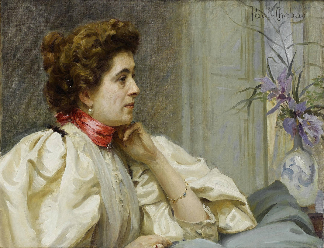 Portrait of a Lady with a Red Scarf by Paul Émile Chabas — hand-painted portrait oil painting reproduction on canvas