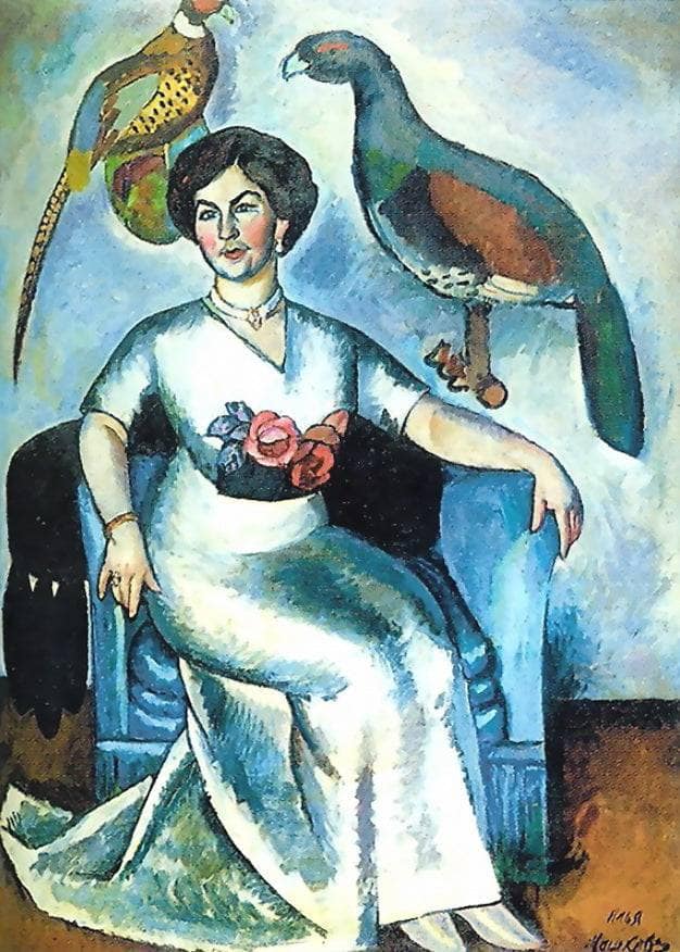 Portrait of a Lady with Pheasants by Ilya Mashkov — hand-painted animal oil painting reproduction on canvas
