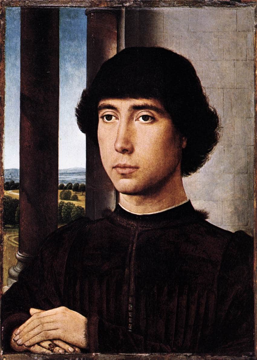 Portrait of a Man at a Loggia by Hans Memling — hand-painted portrait oil painting reproduction on canvas
