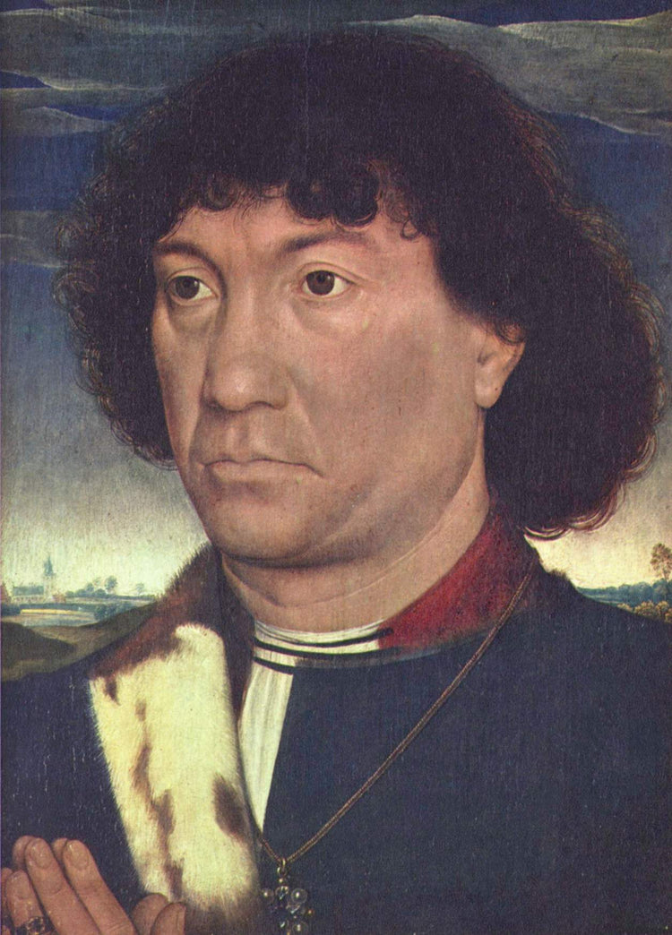 Portrait of a Man at Prayer before a Landscape - Hans Memling