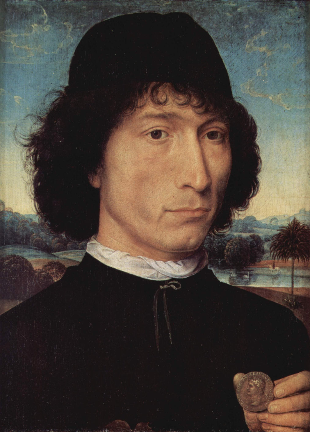 Portrait of a Man holding a coin of the Emperor Nero by Hans Memling — hand-painted portrait oil painting reproduction on canvas