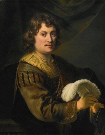 Portrait of a Man, Holding a Wite Plume by Ferdinand Bol — oil painting reproduction