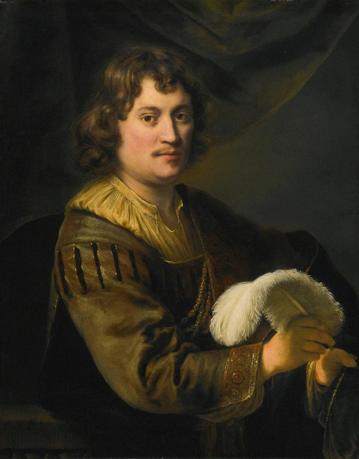 Portrait of a Man, Holding a Wite Plume by Ferdinand Bol — hand-painted portrait oil painting reproduction on canvas
