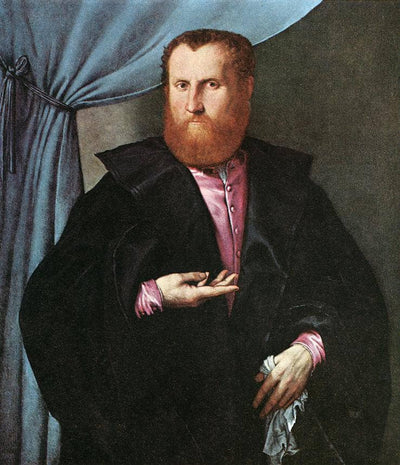 Portrait of a Man in Black Silk Cloak in apartment