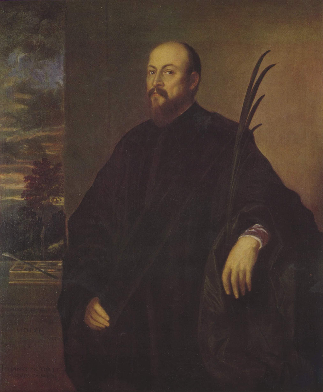 Portrait of a Painter with a Palm Leaf by Titian — hand-painted portrait oil painting reproduction on canvas