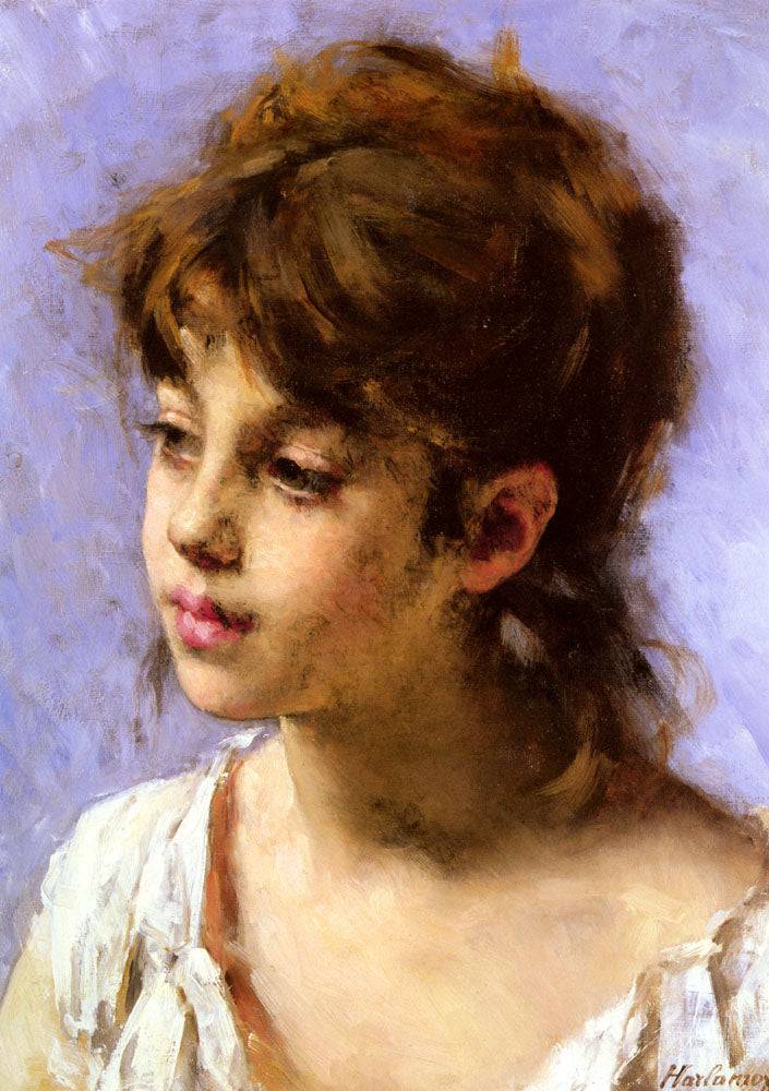 Portrait of a Peasant Girl by Alexei Harlamoff — hand-painted portrait oil painting reproduction on canvas