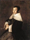 Portrait of a Seated Woman Holding a Fan by Frans Hals — male oil painting wall art, Baroque