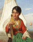 Portrait of a venetian beauty by Luigi Da Rios — female oil painting wall art, Realism