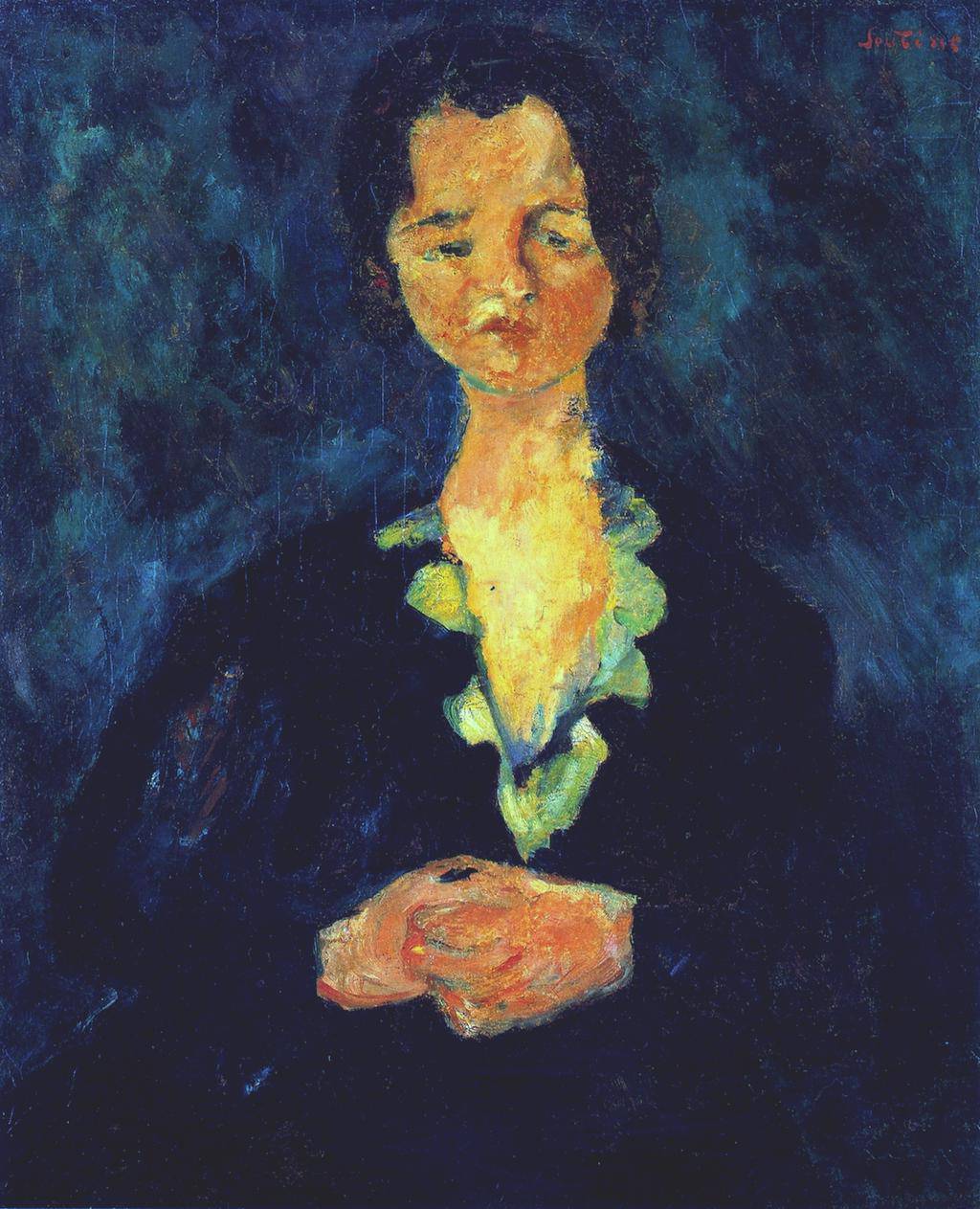 Portrait of a Woman on a Blue Background - Chaim Soutine