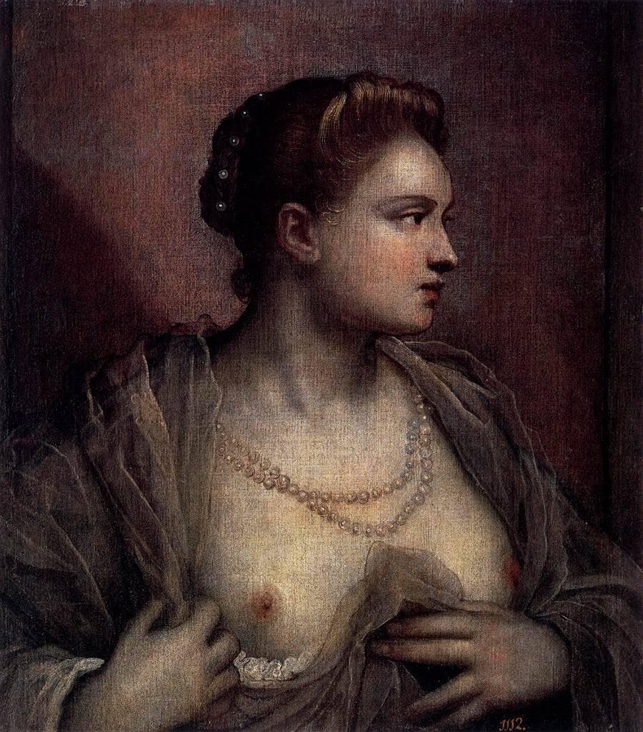 Portrait of a Woman Revealing Her Breasts by Tintoretto — hand-painted portrait oil painting reproduction on canvas