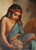 Portrait of a Young Arabic Girl by Jean-François Portaels — female oil painting wall art, Orientalism