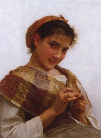 Portrait of a Young Girl Crocheting in apartment