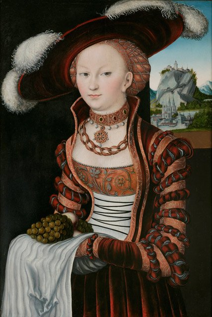 Portrait of a Young Woman Holding Grapes and Apples - Lucas Cranach the Elder