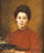 Portrait of a young woman with a tray in bedroom