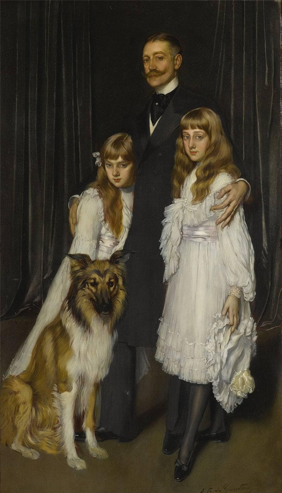 Portrait of Ambassador Del Solar and His Children by Antonio de La Gándara — hand-painted animal oil painting reproduction on canvas