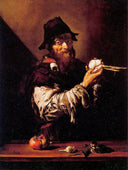 Portrait of an Old Man with an Onion by Jusepe de Ribera — male oil painting wall art, Tenebrism