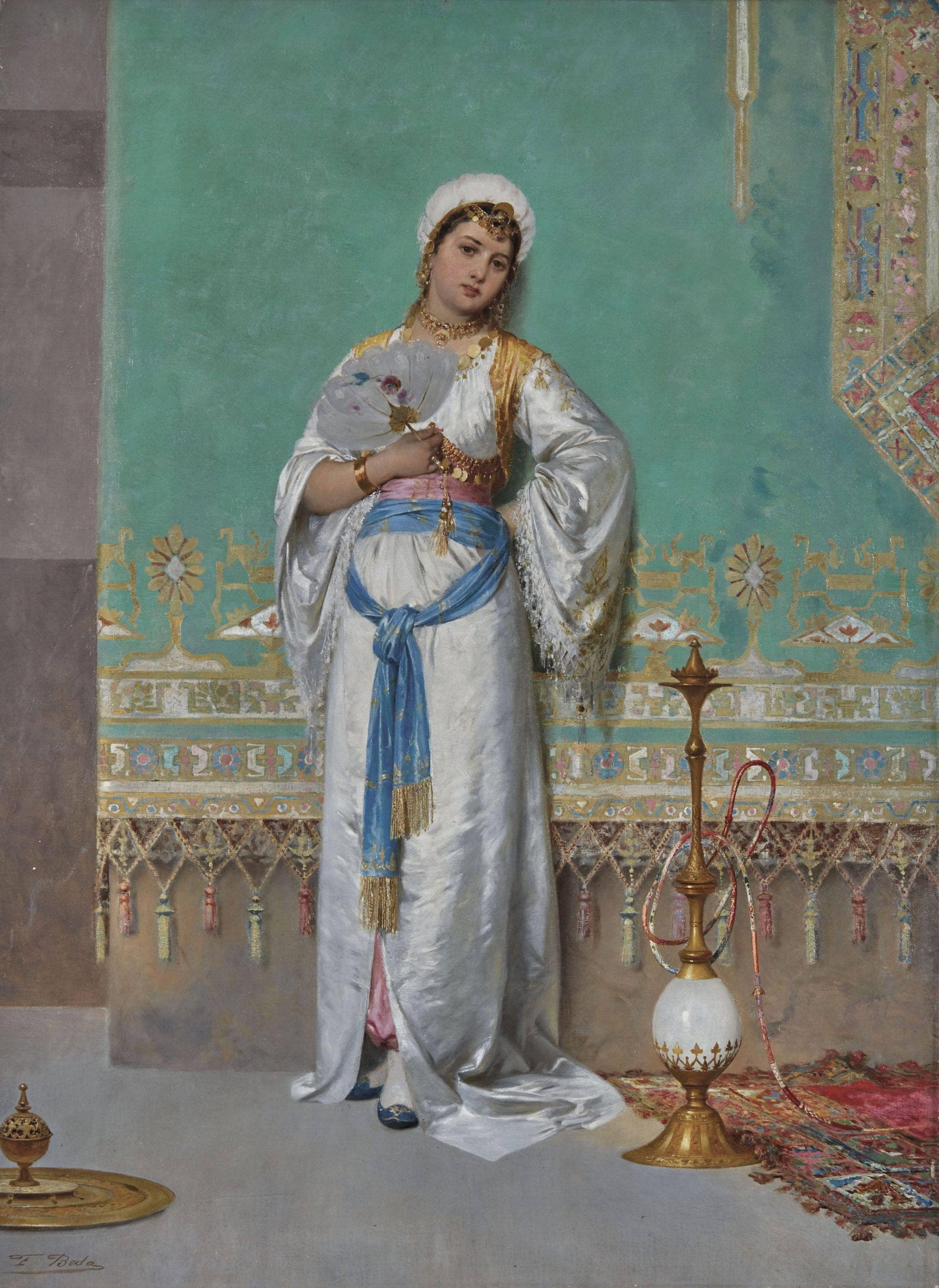 Portrait of an oriental woman with a fan