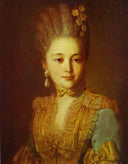 Portrait of an Unknown Woman in a Blue Dress with Yellow Trimmings by Fyodor Rokotov — male oil painting wall art, Rococo