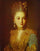 Portrait of an Unknown Woman in a Blue Dress with Yellow Trimmings in kitchen