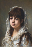Portrait of ayoung girl wearing a white veil by Alexei Harlamoff — female oil painting wall art, Realism