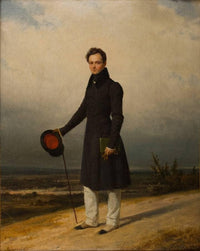 Portrait of Claude-Marie Dubufe against a landscape background