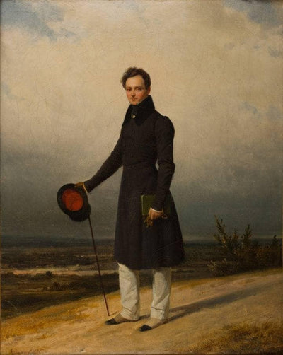 Portrait of Claude-Marie Dubufe against a landscape background by Pierre Duval Le Camus — oil painting reproduction