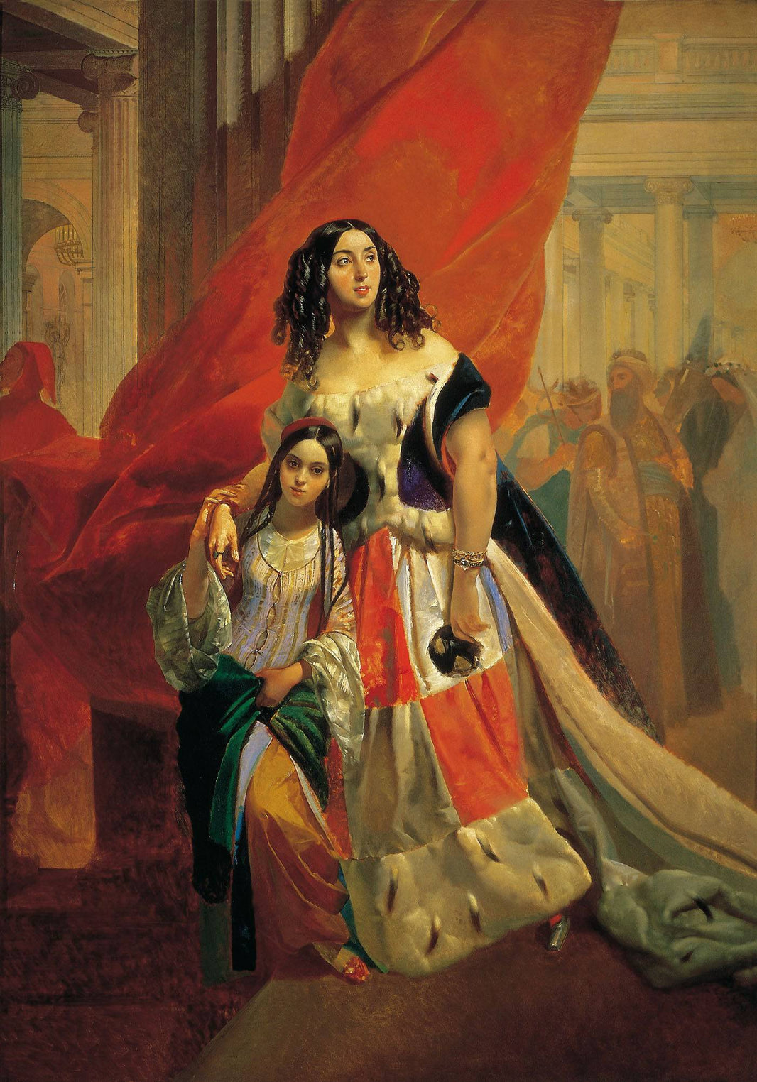 Portrait of Countess Yuliya Pavlovna Samoilova and Her Ward Amacilia Pacini Leaving a Ball by Karl Bryullov, hand-painted portrait oil painting reproduction on canvas