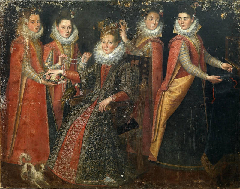 Portrait of Five Women with a Dog and a Parrot on gallery wrap