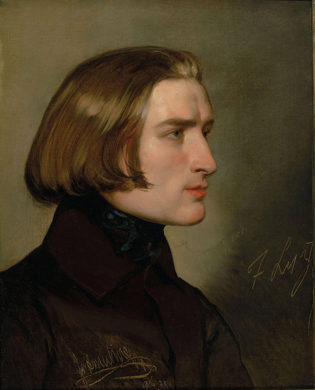 Portrait of Franz Liszt (9 May 1838) by Friedrich von Amerling — hand-painted portrait oil painting reproduction on canvas