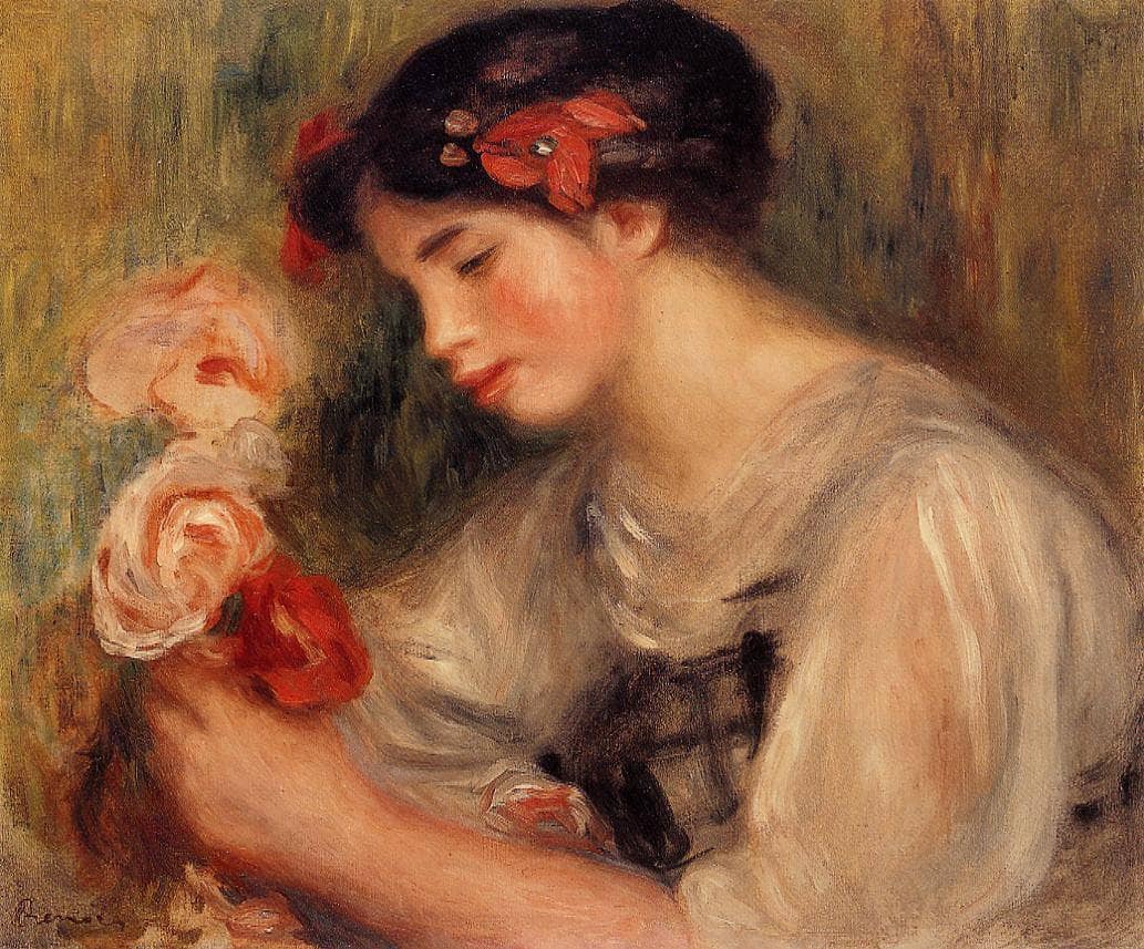 Portrait of Gabrielle (Young Girl with Flowers) by Pierre-Auguste Renoir — hand-painted portrait oil painting reproduction on canvas