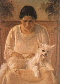 Portrait of Hanna Anderson with a Dog by Alfredo Andersen — hand-painted animal oil painting reproduction on canvas
