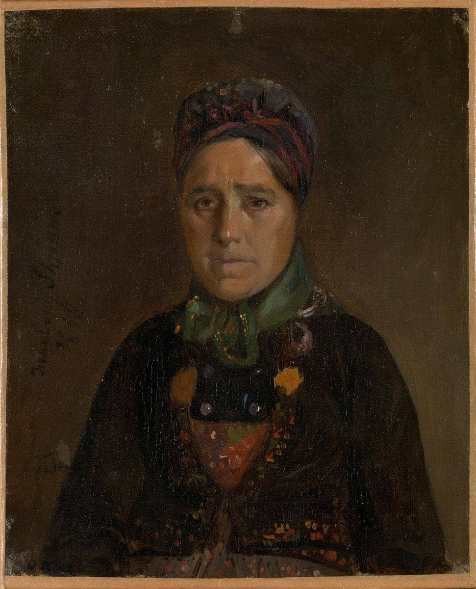 Portrait of Ingeborg Skjønne from Numedal by Adolph Tidemand — hand-painted portrait oil painting reproduction on canvas