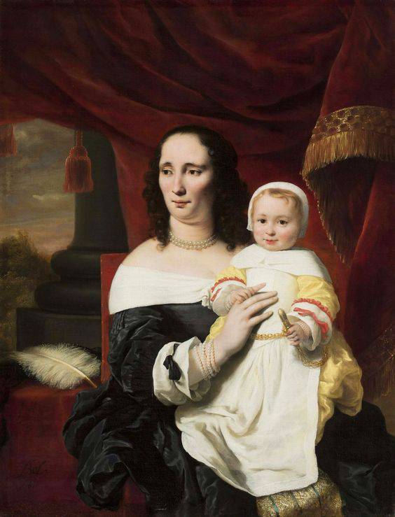 Portrait of Johana De Geer-trip with Daughter by Ferdinand Bol, hand-painted portrait oil painting reproduction on canvas