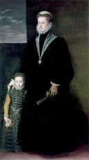 Portrait of Juana of Austria with a Young Girl by Sofonisba Anguissola — female oil painting wall art, Mannerism Late Renaissance