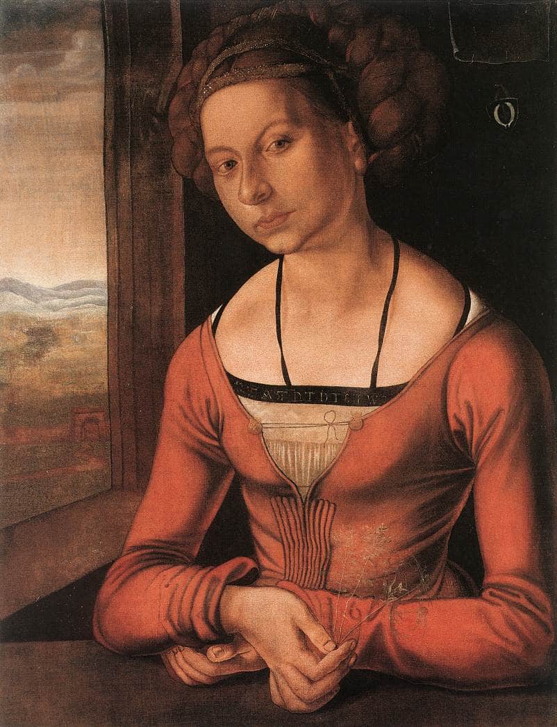 Portrait of Katharina Furlegerin with her Hair Up (Braided) by Albrecht Durer — hand-painted portrait oil painting reproduction on canvas